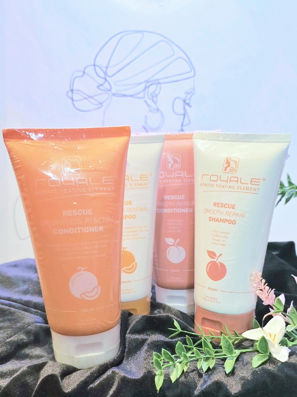 Royale Hair Rescue Shampoo & Conditioner 4pc Bundle Melon Peach NEW